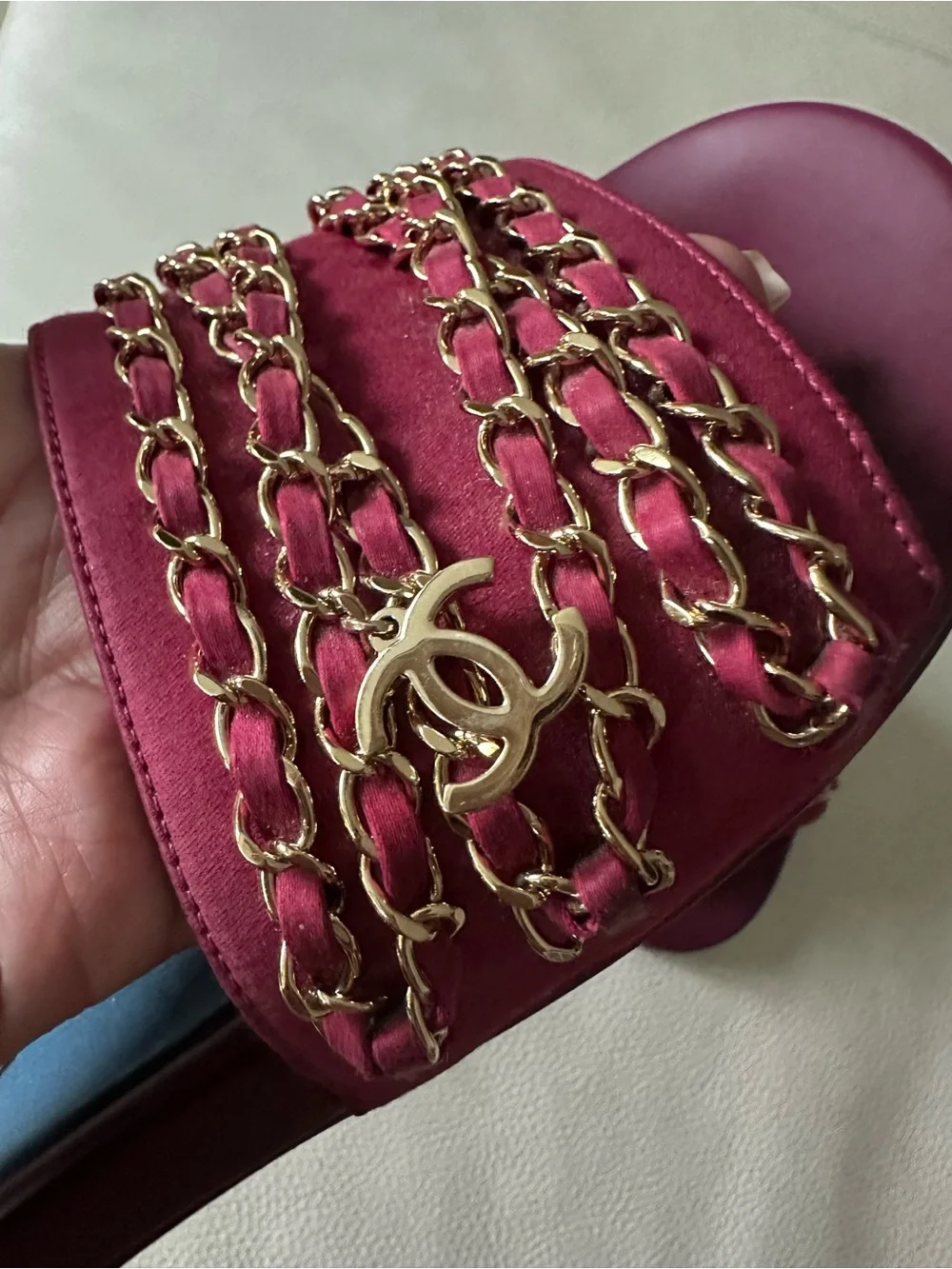 Chanel Gold Chain Tropiconic CC Slides in Dark Fuschia- Size EU 39